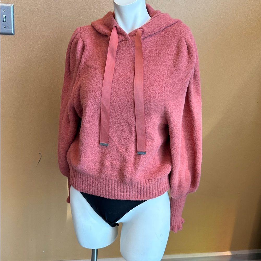NWT Express Cozy Pink Hooded Sweater balloon sleeves, and ribbed cuffs Size XS
